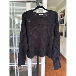 Adora Sweater Large Black Crochet Embroidered Pullover Acrylic Cotton